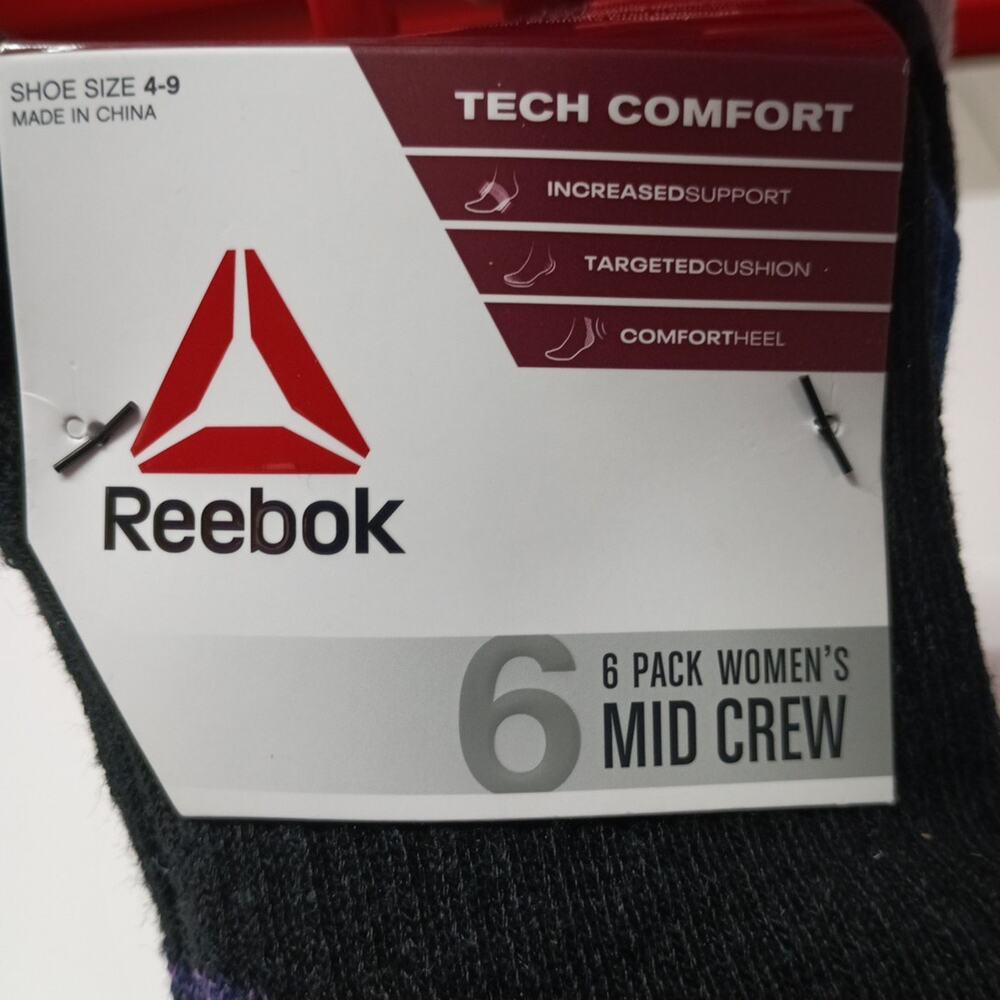 Reebok Tech Comfort Target Cushion Mid Crew Women's Socks Size 4-9 6 Pair Assort - Picture 3 of 5